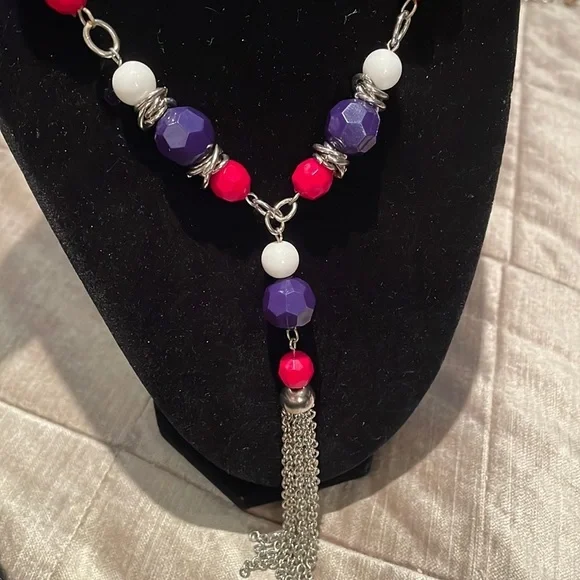 Red white & blue Tassel Necklace 28-30” - Picture 2 of 3